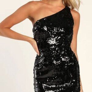 Lulus Black Sequin One Shoulder Dress